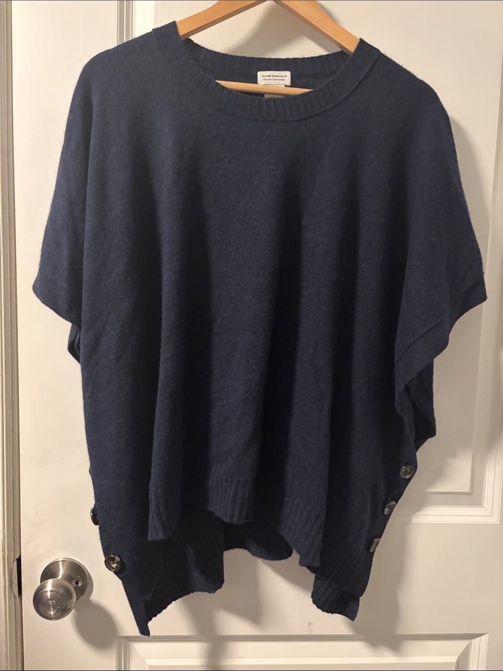 Club Monaco Navy Side-Button Knit Poncho Sweater